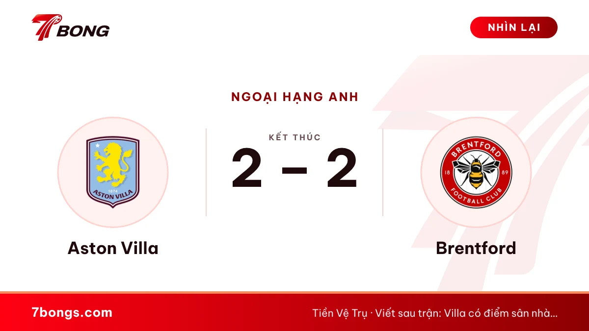 Aston Villa vs Brentford 2-2: Brentford bất bại sau sáu vòng