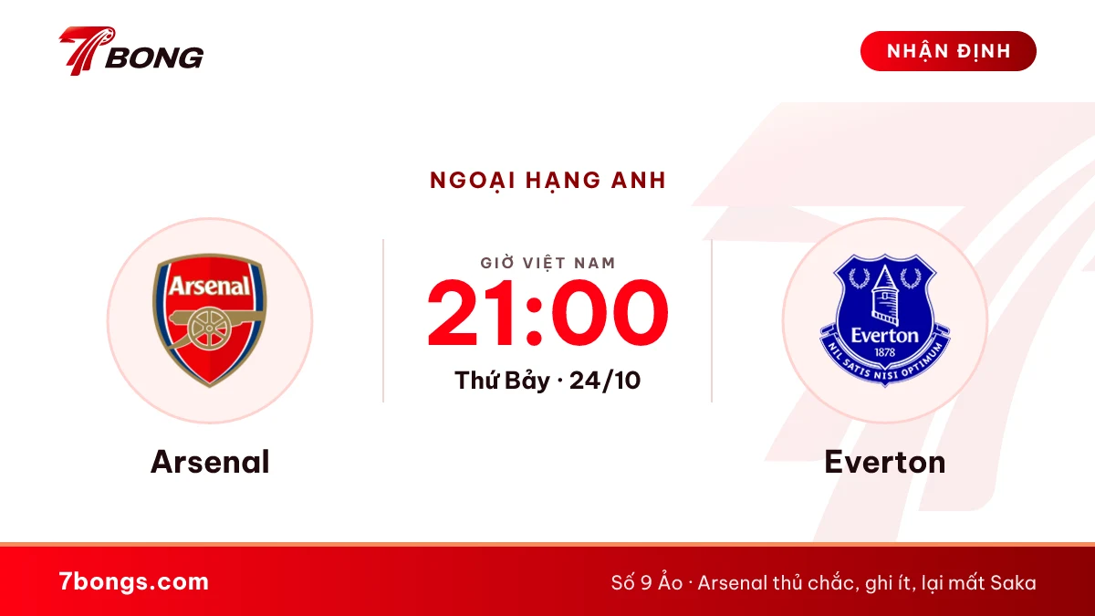 Nhận định Arsenal vs Everton ngày 24/10/2026