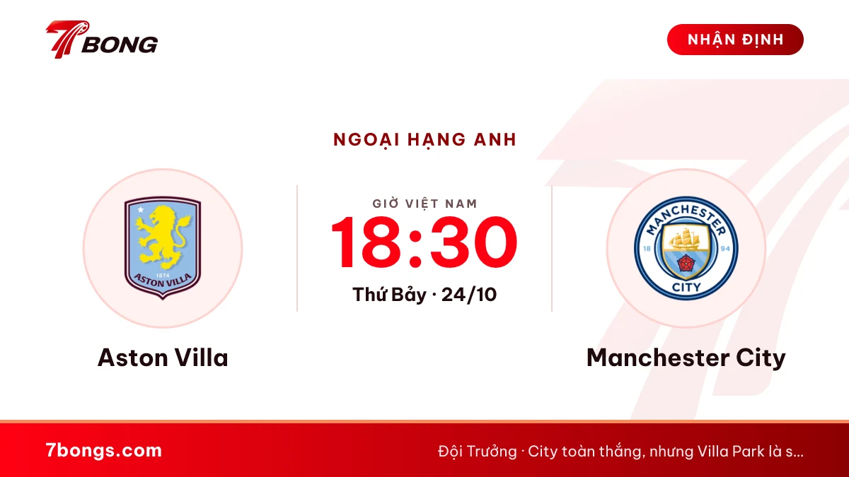 Nhận định Aston Villa vs Manchester City ngày 24/10/2026