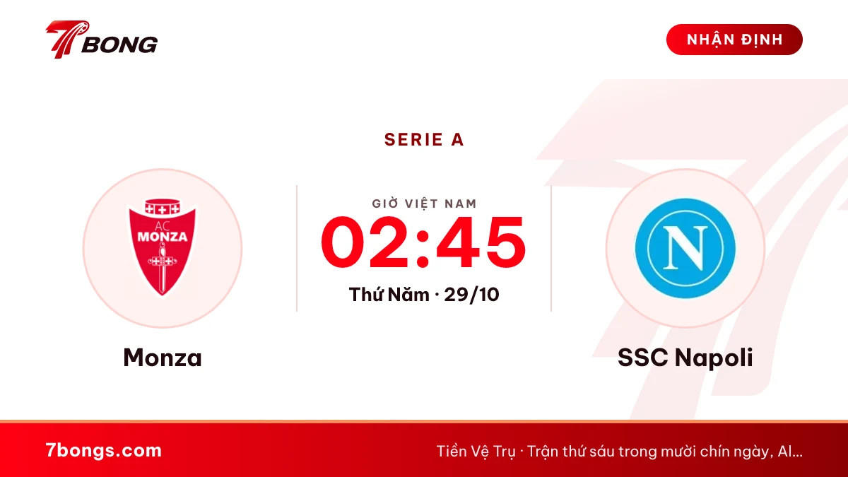 Nhận định Monza vs SSC Napoli ngày 29/10/2026