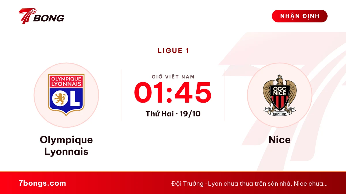 Nhận định Lyon vs Nice: Nice mới ghi 3 bàn sau 5 vòng