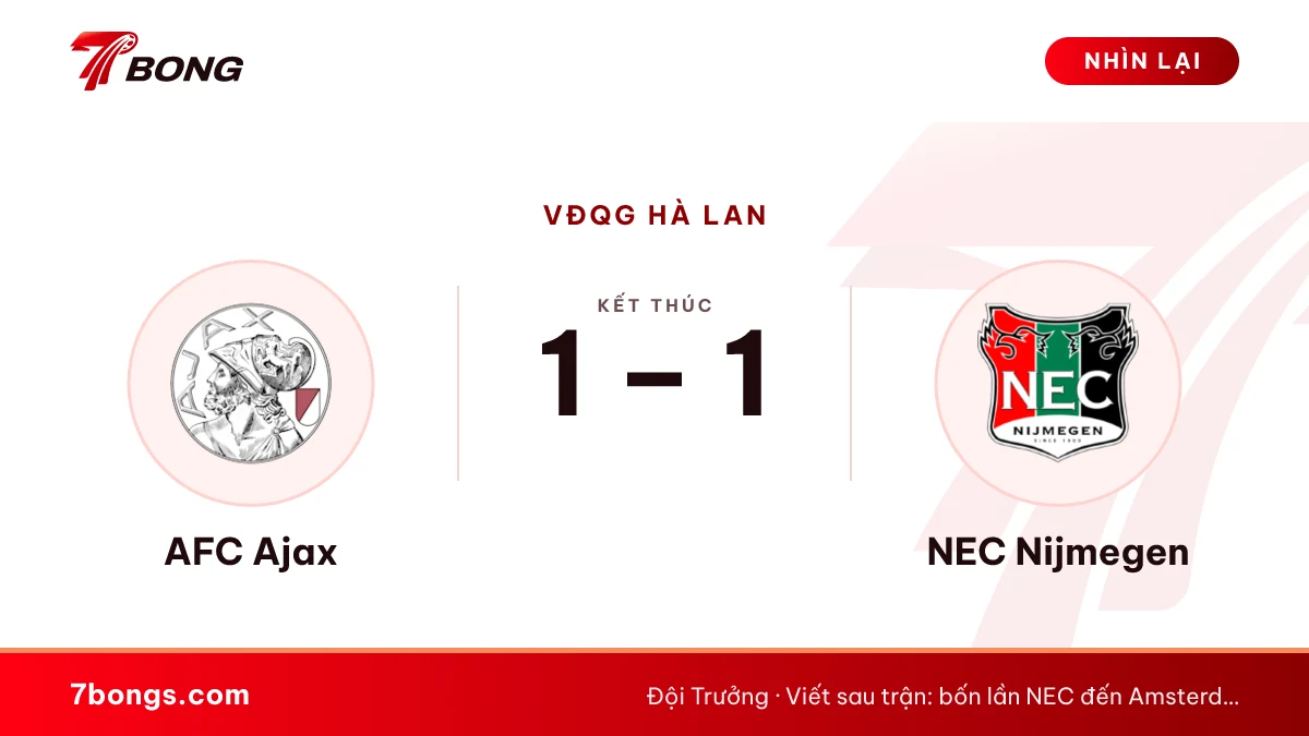 Nhận định Ajax vs NEC: Ajax lại không thắng được NEC ở nhà