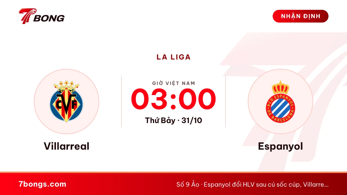 Nhận định Villarreal vs Espanyol ngày 31/10/2026