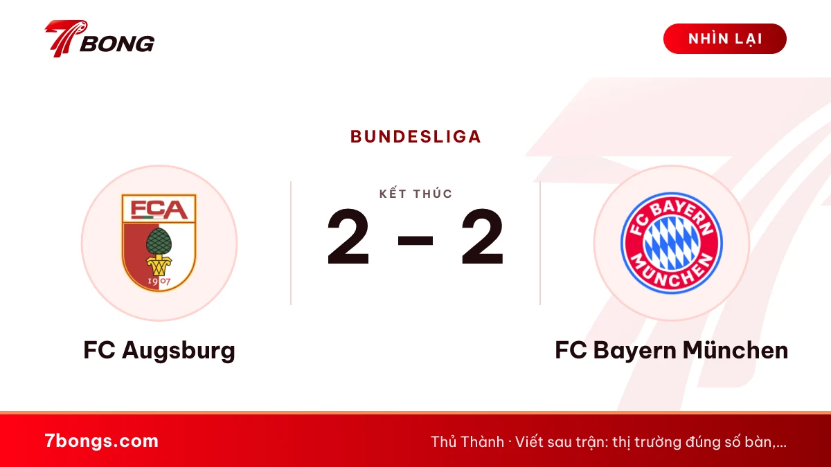 Augsburg vs Bayern 2-2: Bayern thủng lưới sau 9 giây