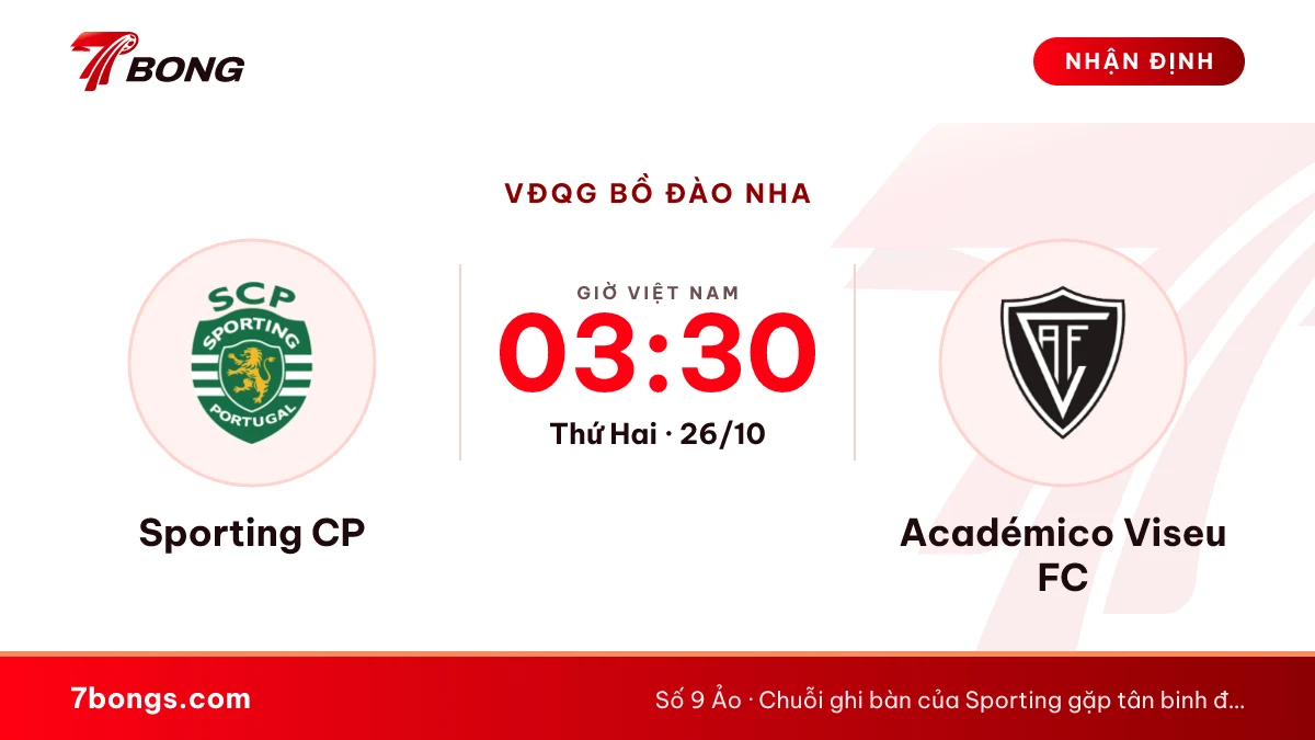 Nhận định Sporting CP vs Académico Viseu FC ngày 26/10/2026
