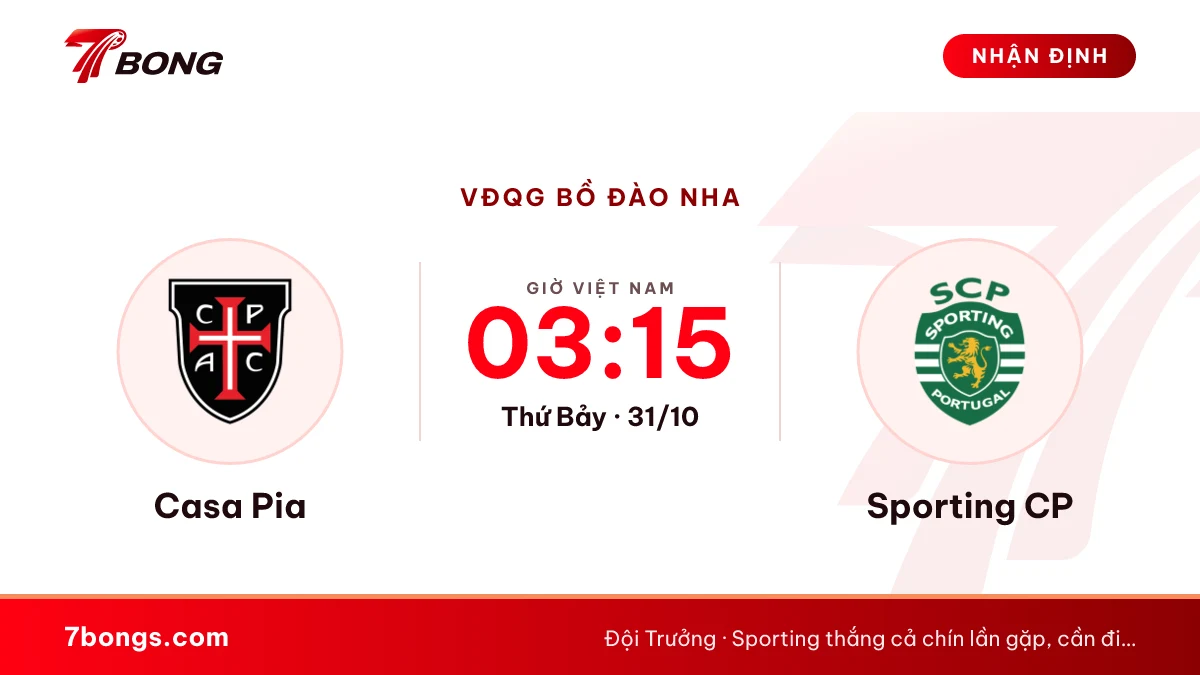 Nhận định Casa Pia vs Sporting CP ngày 31/10/2026