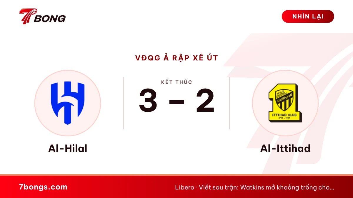 Al Hilal vs Al Ittihad 3-2: Watkins góp mặt ở cả ba bàn