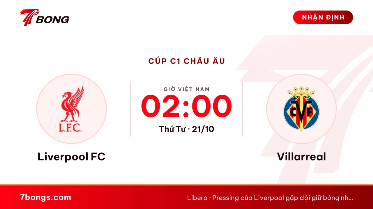 Nhận định Liverpool FC vs Villarreal ngày 21/10/2026
