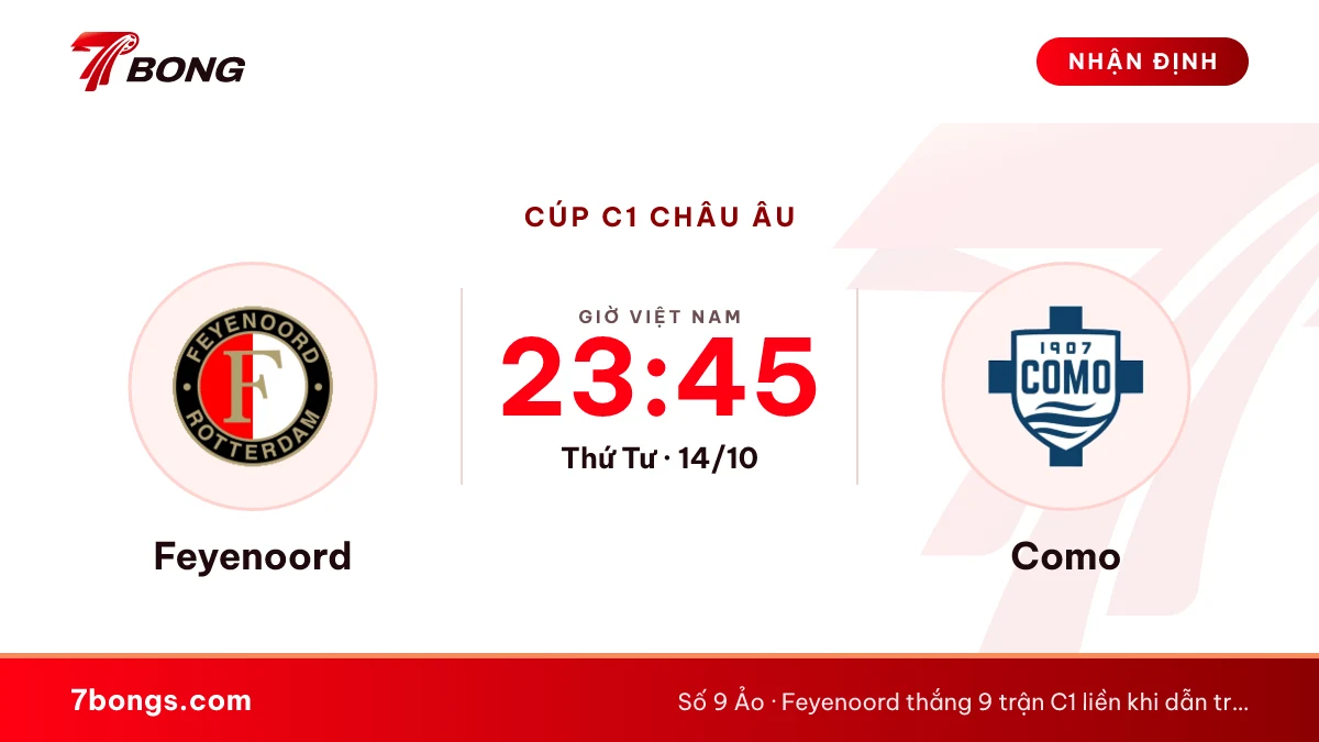 Nhận định Feyenoord vs Como: đội đầu bảng Hà Lan tiếp Como