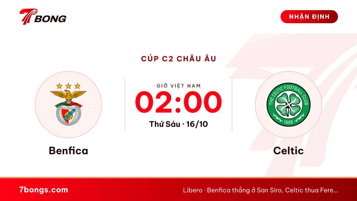 Nhận định Benfica vs Celtic: nhà vô địch Scotland lâm nguy