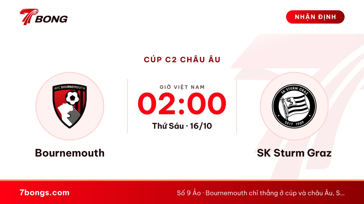 Nhận định Bournemouth vs Sturm Graz: chưa thắng ở giải Anh