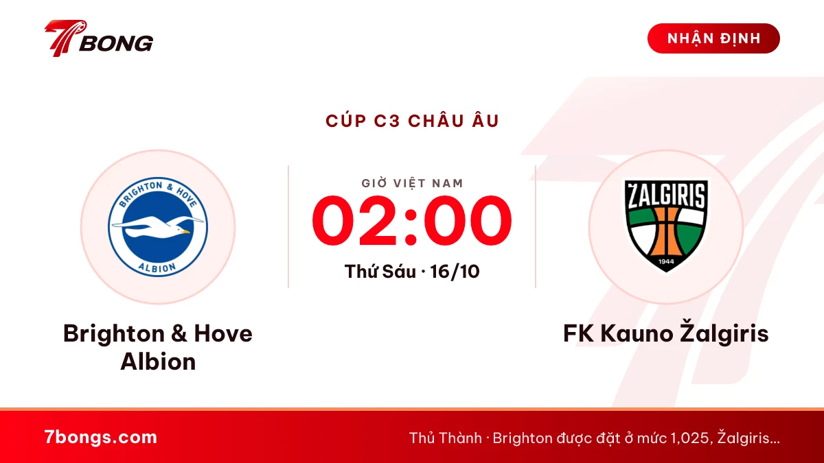 Nhận định Brighton vs Kauno Žalgiris: mức giá cực thấp
