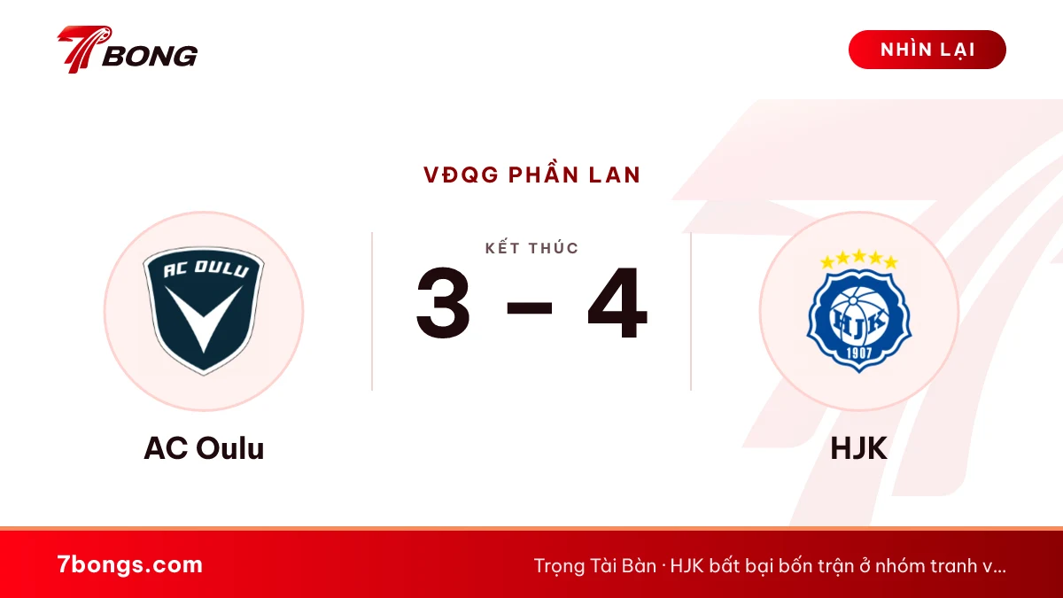 Nhận định AC Oulu vs HJK: HJK cần thắng để lên thứ hai
