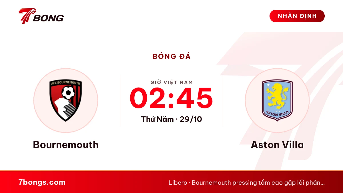 Nhận định Bournemouth vs Aston Villa ngày 29/10/2026