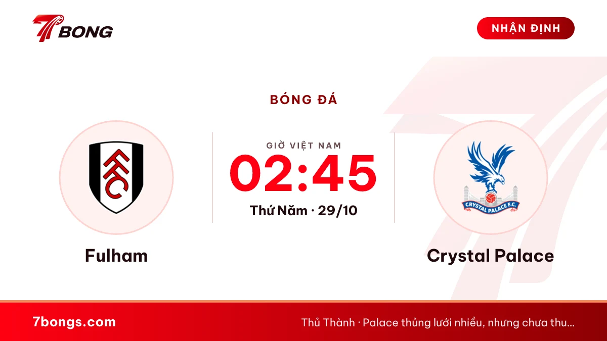 Nhận định Fulham vs Crystal Palace ngày 29/10/2026