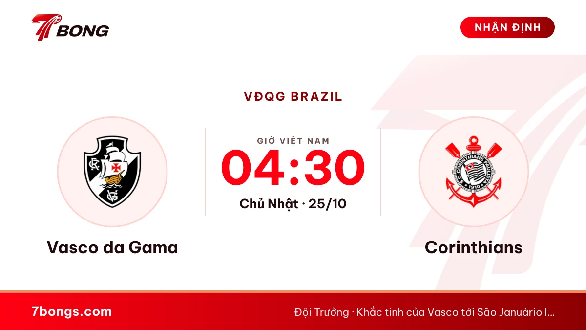 Nhận định Vasco da Gama vs Corinthians ngày 25/10/2026