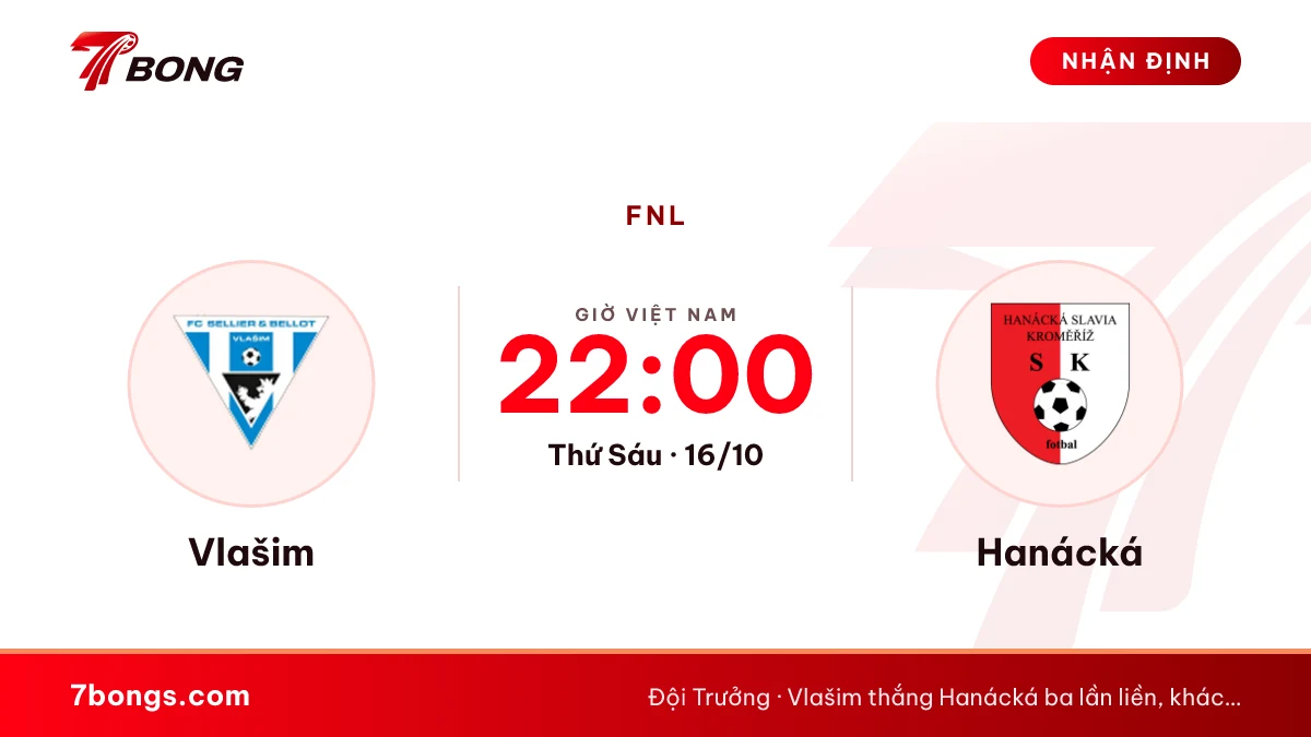 Nhận định Vlašim vs Hanácká: chủ nhà thắng ba lần gặp liền