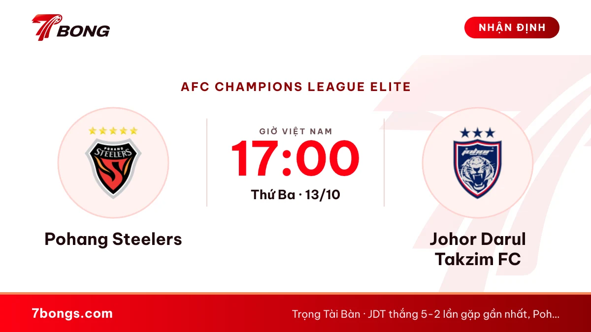 Nhận định Pohang vs Johor: đội số một Malaysia tới Hàn Quốc