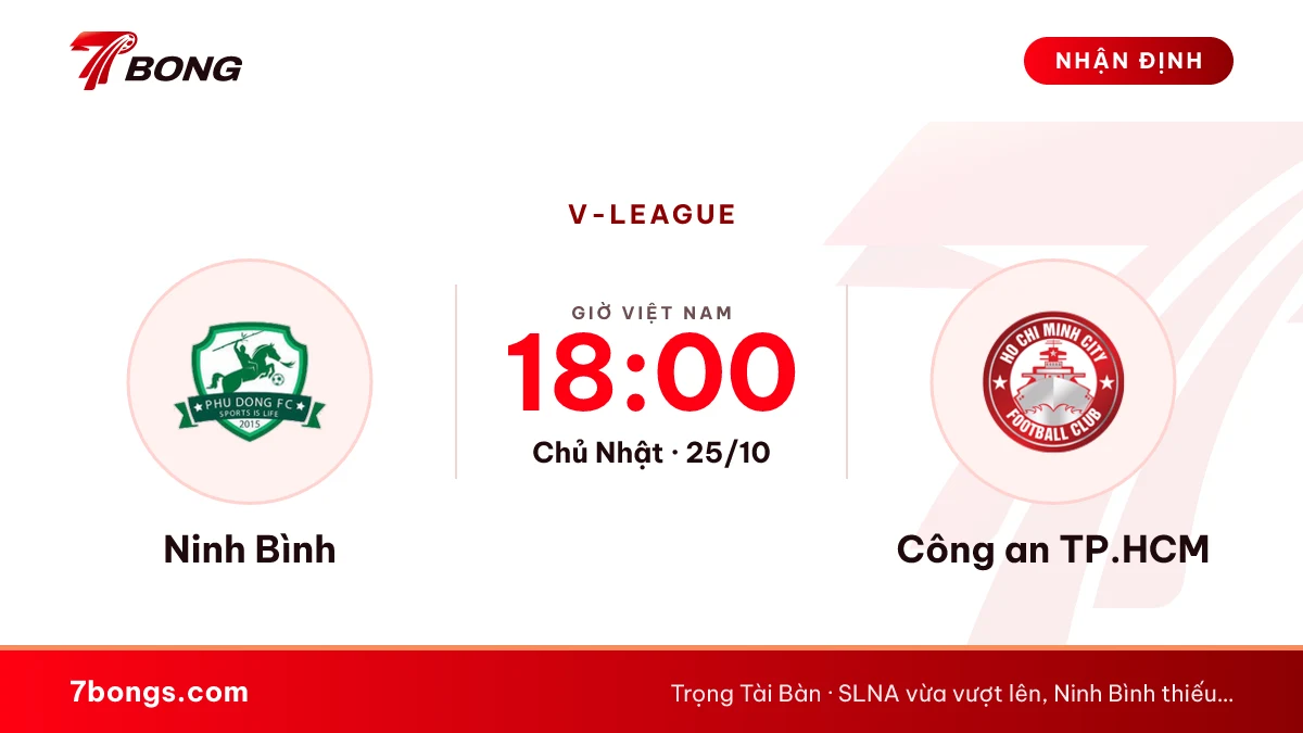 Nhận định Ninh Bình vs Công an TP.HCM ngày 25/10/2026