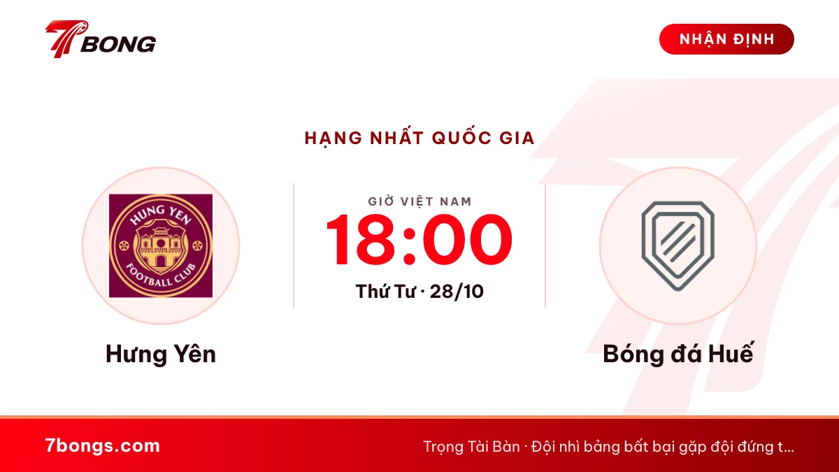 Nhận định Hưng Yên vs Bóng đá Huế ngày 28/10/2026